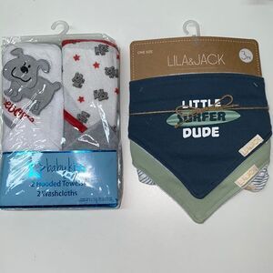 🔥3 Bandana bib set & 2 hooded towels / 2 washcloths baby kids boys  New